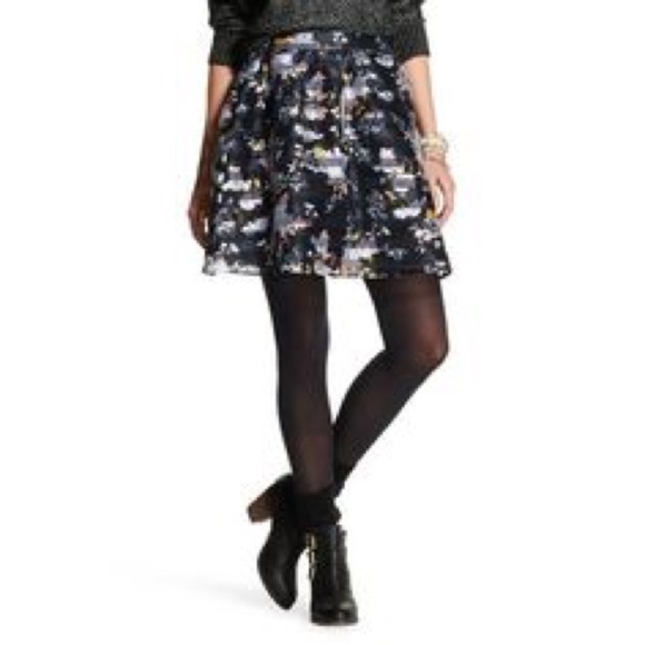 Xhilaration Striped Floral Skater Skirt Pockets Black - Sz Medium - Picture 2 of 15